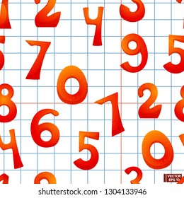 Vector happy cartoon characters numbers of smiling digits with waving hands. Seamless pattern of funny numbers. School life and mathematics.