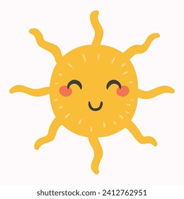Vector happy cartoon sun. hand drawn cute smiling suns, sunny happy character.