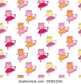 Vector happy cats characters animal seamless pattern