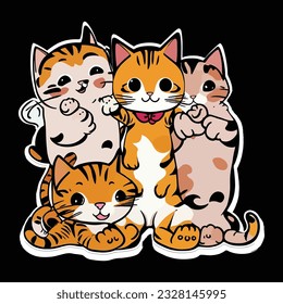 Vector Happy Cats Group Sticker