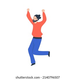 Vector Happy Cheerful Man in Red Shirt Isolated on White Background, Team Member Colorful Illustration, Celebration Dance and Success Concept.