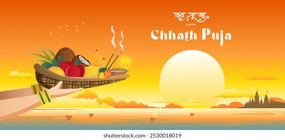 vector of Happy Chhath Puja Holiday background for Sun festival of India