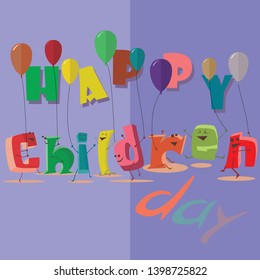 Vector for happy children day with flying ballons