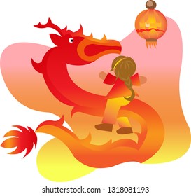 VECTOR HAPPY CHINES NEW YEAR SMALL CHILDREN WITH DRAGONS