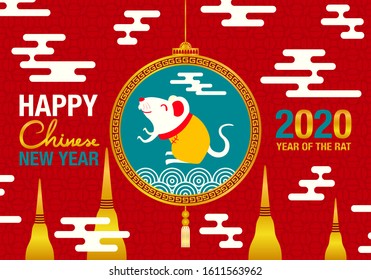 vector happy chinese new year 2020 rat in mobile hanging background for brochure banner and publication