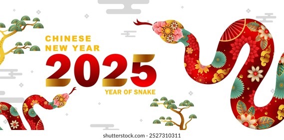 vector of Happy Chinese new year 2025 template,year of snake with beautiful gradient element background