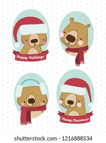 Vector happy Christmas bears seamless pattern on white background. Perfect for stationery, fabric, paper backgrounds and holiday crafts. Use for print on demand items.