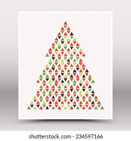 Vector Happy Christmas and Happy New Year retro poster. Stylized Christmas tree vector illustration. Christmas vector background 
