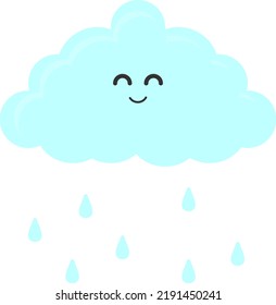 Vector de una nube feliz. Nubes de lluvia. Día lluvioso. Kawaii pequeña nube azul, llueve mientras él es feliz. Carácter secundario.