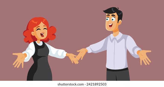 
Vector Happy Couple Greeting Each Other with open Arms. Unhappy man and woman embracing each other when meeting after a long time 
