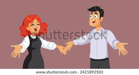 
Vector Happy Couple Greeting Each Other with open Arms. Unhappy man and woman embracing each other when meeting after a long time 
