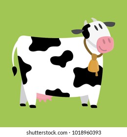 Vector happy cow cartoon on green background