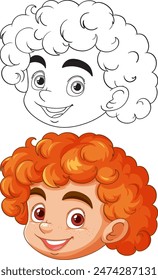 Vector de la cara de un niño feliz, de pelo rizado