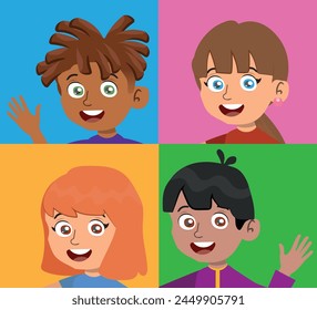 Vector happy cute kid smile expression set.