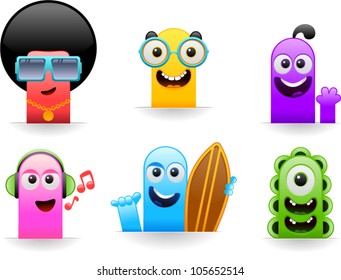 vector happy cute monsters set 1