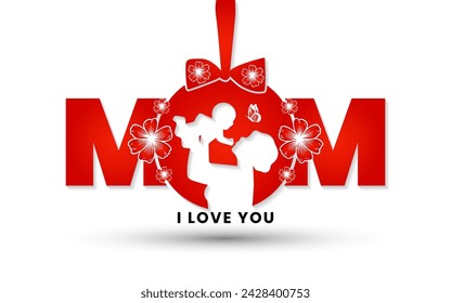 Vector happy mother´s day greeting card design with  love shape and beautiful flower.