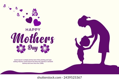 Diseño de tarjeta de felicitación del día de la madre feliz del vector con la madre y el niño.