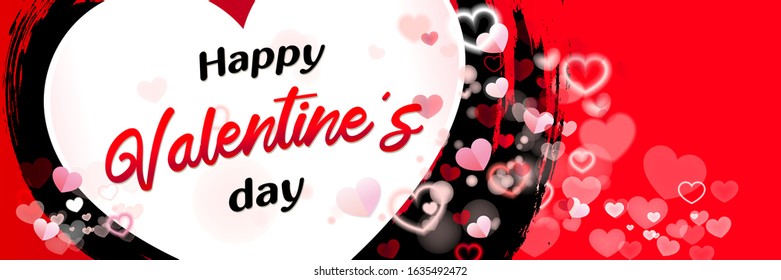 Vector Happy Valentine’s Day text design with blinking heart background.