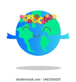 vector happy earth, flower on earth, good environment