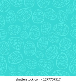 Vector happy easter background. Blue eggs cartoon doodle print. Holiday hand drawn seamless pattern