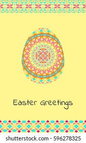 Vector Happy Easter background with easter egg and tribal geometric borders. Ethnic theme. Native American Indian ornaments