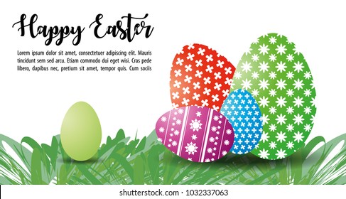 Vector happy easter banner with easter egg on white