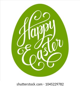 Vector Happy Easter black typographic calligraphic hand lettering with scribble egg frame isolated on white background. Retro holiday easter badge. Religious holiday sign. Pascha logotype.