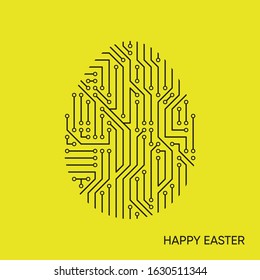 Vector happy easter card black circuit board pattern