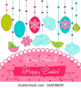 Vector Happy Easter  card for dear friend