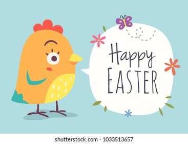 vector happy easter chicken cartoon style greeting card illustration