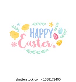 Vector happy easter day emblem set colorfull typography style for greeting card text templates, label, badges, decoration, sale banner, party, poster, promotion, tag, decoration. Vector Illustration