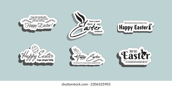 Vector happy easter day emblem set colorfull typography style for greeting card text templates, label, badges, decoration, sale banner, party, poster, promotion, tag, decoration. Vector Illustration