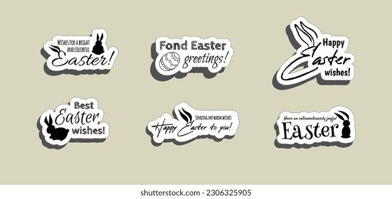 Vector happy easter day emblem set colorfull typography style for greeting card text templates, label, badges, decoration, sale banner, party, poster, promotion, tag, decoration. Vector Illustration