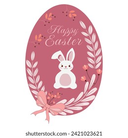 Vector happy easter day with flower decorations, egg and bunny.