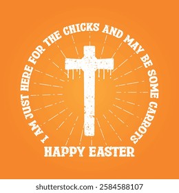 Vector happy easter day text badge concept typography yellow background with Christian cross, white lines illustrations
