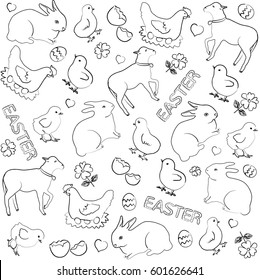 Vector happy easter doodles seamless background with eastern symbols