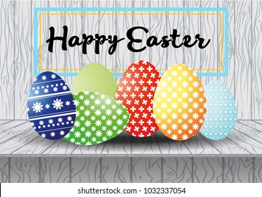 Vector happy easter with easter egg on wood background