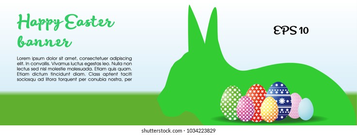 Vector happy easter with easter egg and rabbit