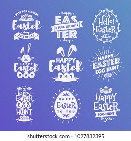 Vector happy easter emblem set typography white style isolated on background for greeting card text templates, label, badges, decoration, sale banner, party, poster, promotion, tag, decoration