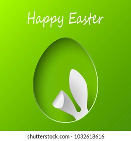 Vector Happy Easter Greeting Card with Color Paper Easter Ears on Green Background