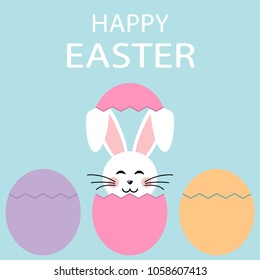 Vector happy Easter greeting card with rabbit in the egg