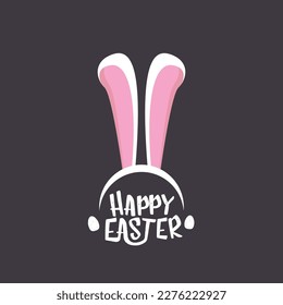 Vector happy easter greeting card with white easter bunny funky mask with rabbit ears and easter text isolated on black background. Easter Bunny mask