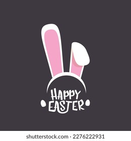 Vector feliz tarjeta de saludo de Pascua con máscaras funky de conejo con orejas de pascua y texto de pascua aislado en fondo negro. Máscara de conejo de Pascua