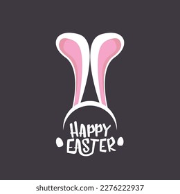 Vector happy easter greeting card with white easter bunny funky mask with rabbit ears and easter text isolated on black background. Easter Bunny mask