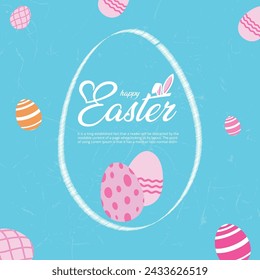 Diseño de tarjeta de felicitación de Pascua feliz vectorial con texto editable para redes sociales con huevo de Pascua