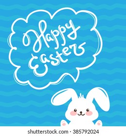 Vector Happy Easter greeting card design with lettering and bunny