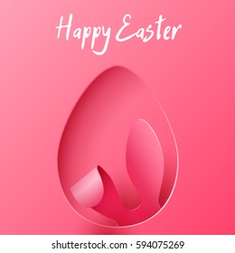 Vector Happy Easter Greeting Card with Color Paper Easter Ears on Pink  Background