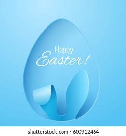 Vector Happy Easter Greeting Card with Color Paper Easter Ears on Blue Background