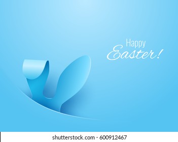 Vector Feliz tarjeta de felicitación de Pascua con papel de color Semana Santa con fondo azul