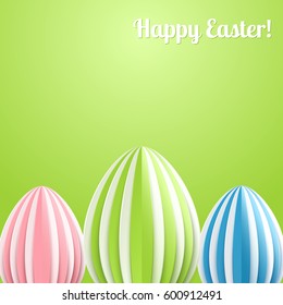 Vector Happy Easter Greeting Card with Color Paper Easter Eggs on Green  Background